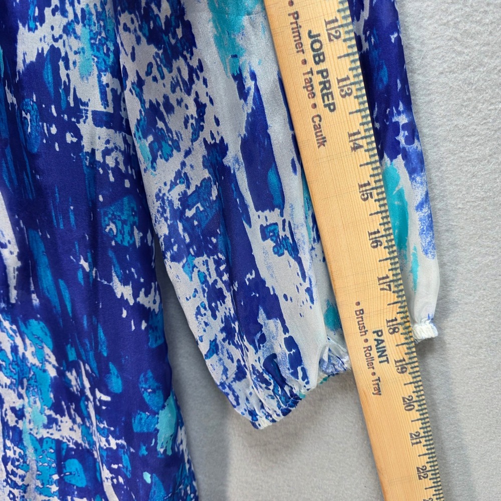Soft Surroundings Abstract All Silk Beaded Tunic Blouse Womens M Sheer Blue New - Picture 12 of 13